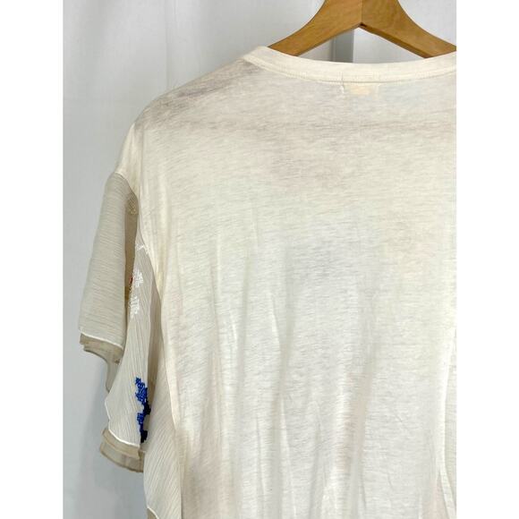 TINY Anthropologie Embroidered Flutter Sleeve Top Cross Stitch Floral Cream M - Picture 5 of 9